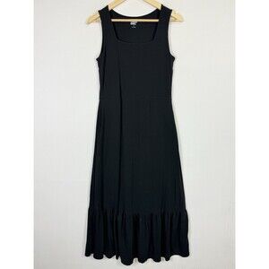 Lands' End Black Sleeveless Jersey Knit Tiered Midi Dress Women's Size Small 6 8